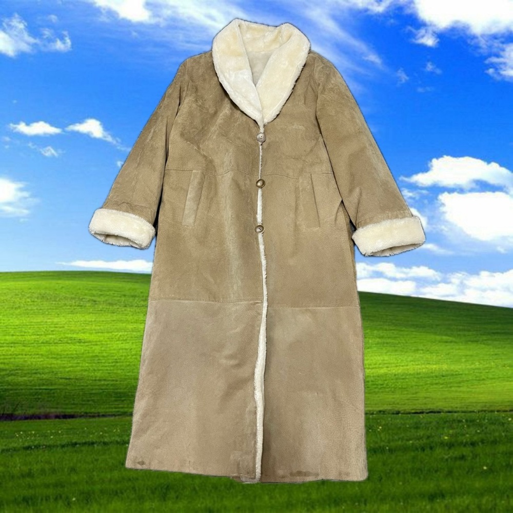 Vintage suede fur trench coat